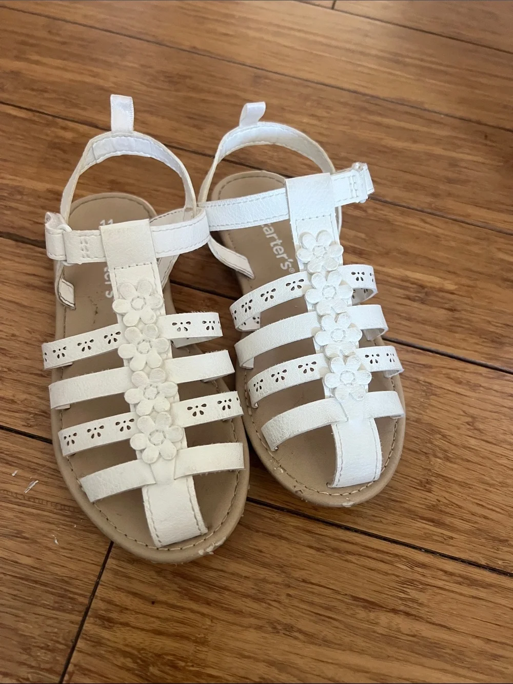 Gently Used-Size 11 Carter's kids White Girls' Floral Gladiator Sandals